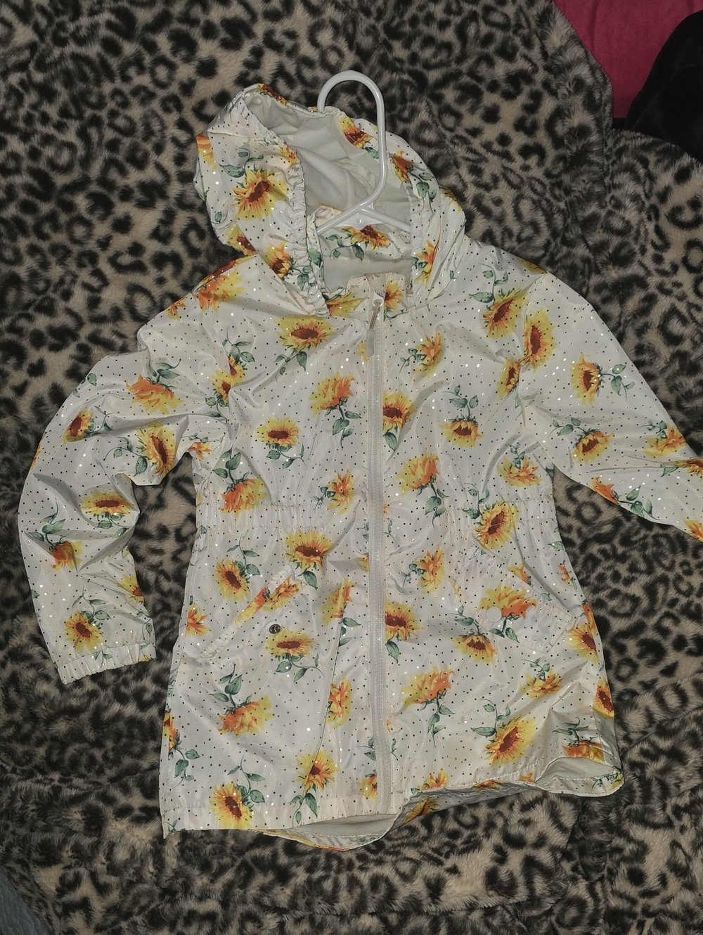 Girls' Sunflower Hooded Raincoat - White/Yellow